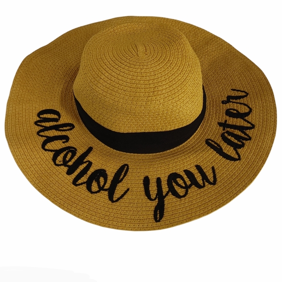 Alcohol You Later Wide Brim Beach Straw Sun Hat - Picture 1 of 6
